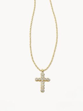 Cross Gold Pendant Necklace in White CZ